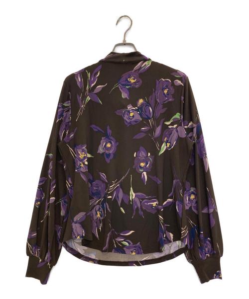 LAUREN RALPH LAUREN（ローレンラルフローレン）LAUREN RALPH LAUREN (ローレンラルフローレン) Floral Stretch Jersey Tie-Neck Top ブラウン サイズ:Mの古着・服飾アイテム