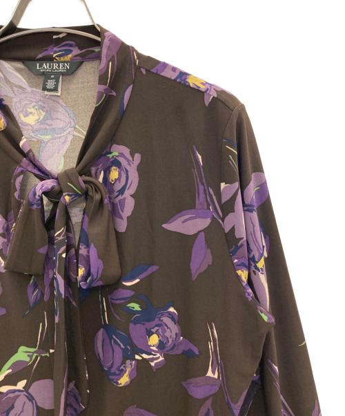 LAUREN RALPH LAUREN（ローレンラルフローレン）LAUREN RALPH LAUREN (ローレンラルフローレン) Floral Stretch Jersey Tie-Neck Top ブラウン サイズ:Mの古着・服飾アイテム