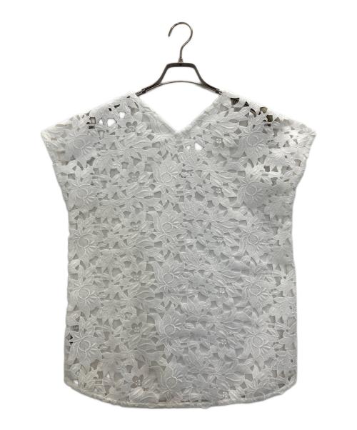 theory（セオリー）theory (セオリー) EMBROIDERED TEE/レース コンビ Vネック カットソー ホワイト サイズ:Sの古着・服飾アイテム