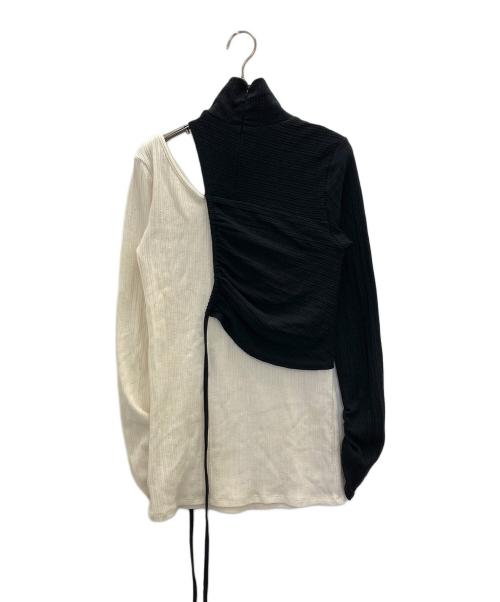 THINGS THAT MATTER（シングスザットマター）THINGS THAT MATTER (シングスザットマター) CONTRAST HIGH NECK RIB TOPS ホワイト×ブラック サイズ:FREEの古着・服飾アイテム