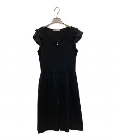24AW ルネ Rene フリル袖 カットソー ワンピース 38 ブラック 中古・古着通販】Rene (ルネ) フリルスリーブ フロントパールジップ