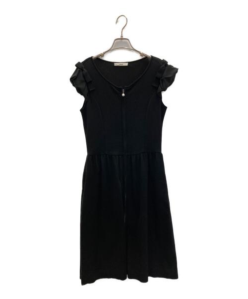 Rene（ルネ）Rene (ルネ) フリルスリーブ フロントパールジップワンピース ブラック サイズ:表記無しの古着・服飾アイテム