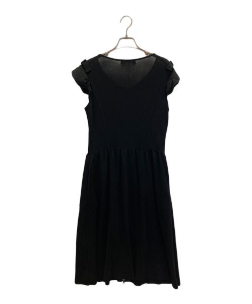 Rene（ルネ）Rene (ルネ) フリルスリーブ フロントパールジップワンピース ブラック サイズ:表記無しの古着・服飾アイテム