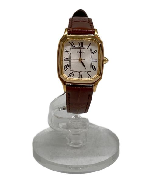 SEIKO（セイコー）SEIKO (セイコー) UNITED ARROWS (ユナイテッドアローズ) 別注スクエア レザー クォーツ腕時計 ゴールド×ブラウンの古着・服飾アイテム