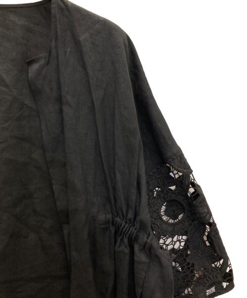BEARDSLEY（ビアズリー）BEARDSLEY (ビアズリー) 袖レースリネン羽織 ブラック サイズ:FREEの古着・服飾アイテム