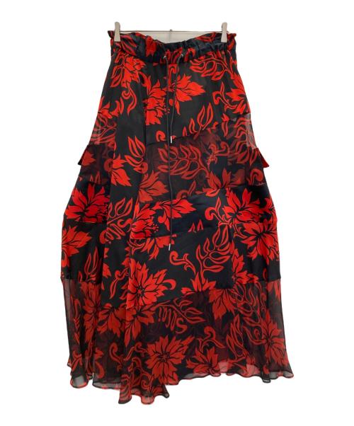 sacai（サカイ）sacai (サカイ) フローラルプリントスカート レッド×ブラック サイズ:3の古着・服飾アイテム
