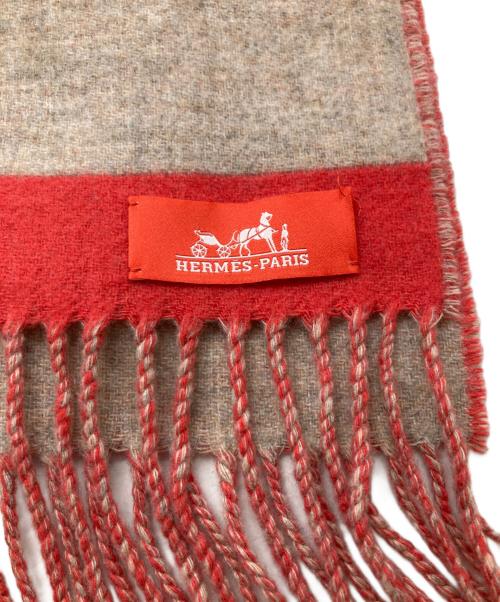 HERMES（エルメス）HERMES (エルメス) カシミヤマフラー ベージュ×レッドの古着・服飾アイテム