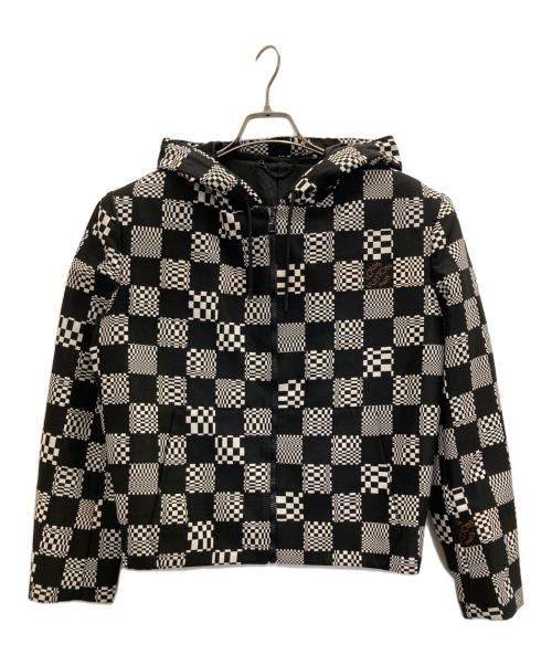 LOUIS VUITTON（ルイ ヴィトン）LOUIS VUITTON (ルイ ヴィトン) ディストーテッドダミエジップアップフーディパーカー ブラック×ホワイト サイズ:46の古着・服飾アイテム