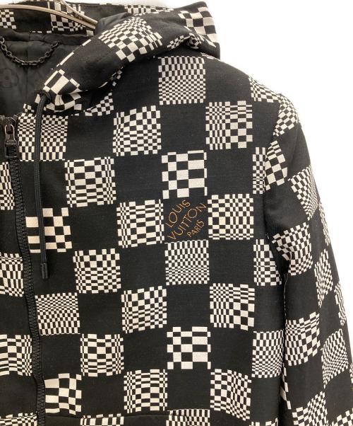 LOUIS VUITTON（ルイ ヴィトン）LOUIS VUITTON (ルイ ヴィトン) ディストーテッドダミエジップアップフーディパーカー ブラック×ホワイト サイズ:46の古着・服飾アイテム