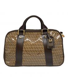 FENDI（フェンディ）の古着「ズッカ柄エナメルボストンバッグ」｜ブラウン
