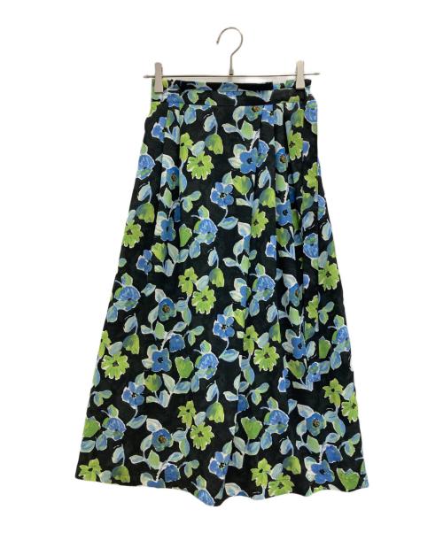 BALLSEY（ボールジィ）BALLSEY (ボールジィ) スプリングフラワープリント アシンメトリータックスカート ブラック サイズ:34の古着・服飾アイテム