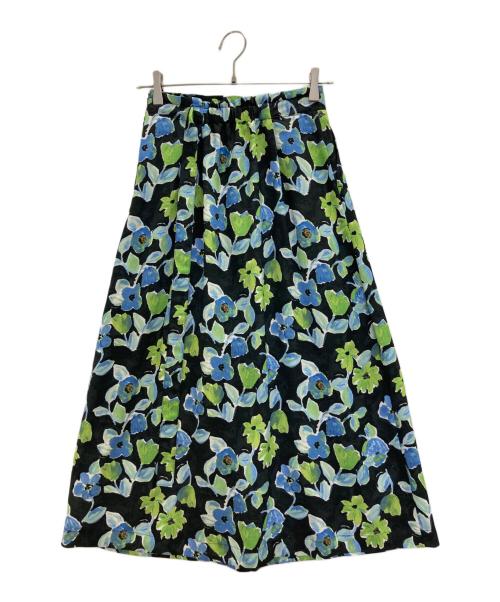 BALLSEY（ボールジィ）BALLSEY (ボールジィ) スプリングフラワープリント アシンメトリータックスカート ブラック サイズ:34の古着・服飾アイテム