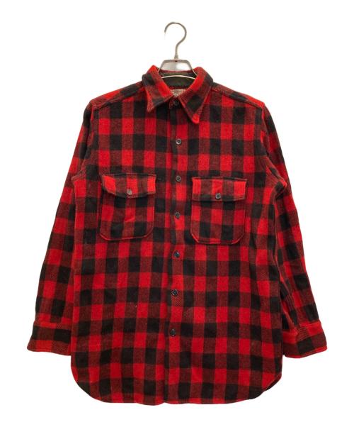 BRENT（ブレント）BRENT (ブレント) 50s マチ付きチェックウールシャツ レッド×ブラック サイズ:表記なしの古着・服飾アイテム