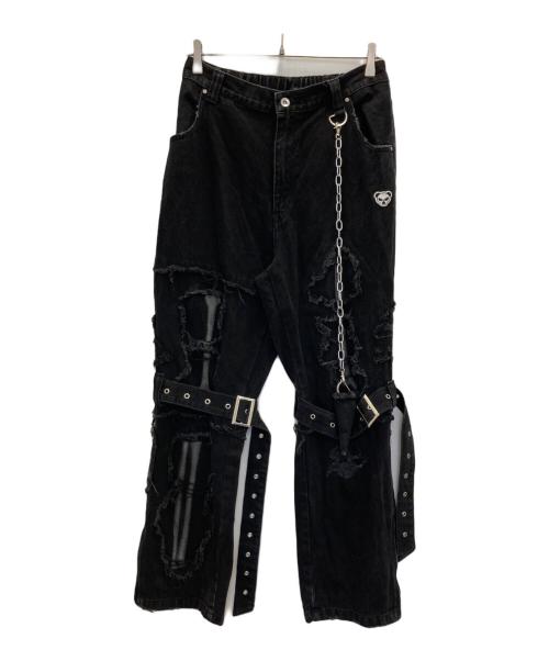gamchu（ガムチュ）GAMCHU (ガムチュ) 半壊卍壊デニムパンツ ブラック サイズ:FREEの古着・服飾アイテム
