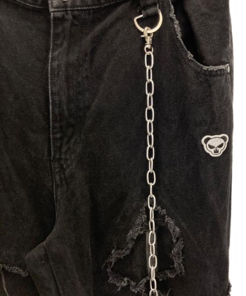 gamchu（ガムチュ）GAMCHU (ガムチュ) 半壊卍壊デニムパンツ ブラック サイズ:FREEの古着・服飾アイテム