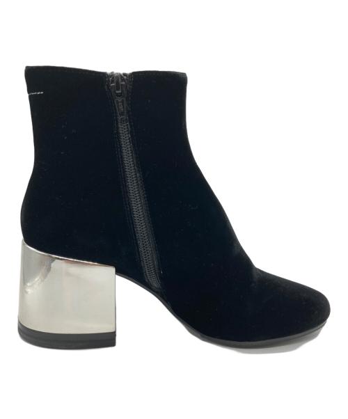 MM6 Maison Margiela（エムエムシックスメゾンマルジェラ）MM6 Maison Margiela (エムエムシックスメゾンマルジェラ) メタリックヒールベロアブーツ ブラック サイズ:36の古着・服飾アイテム