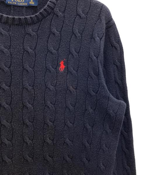 POLO RALPH LAUREN（ポロ・ラルフローレン）POLO RALPH LAUREN (ポロ・ラルフローレン) ポニー刺繍ケーブルニット ネイビー サイズ:Ｍの古着・服飾アイテム