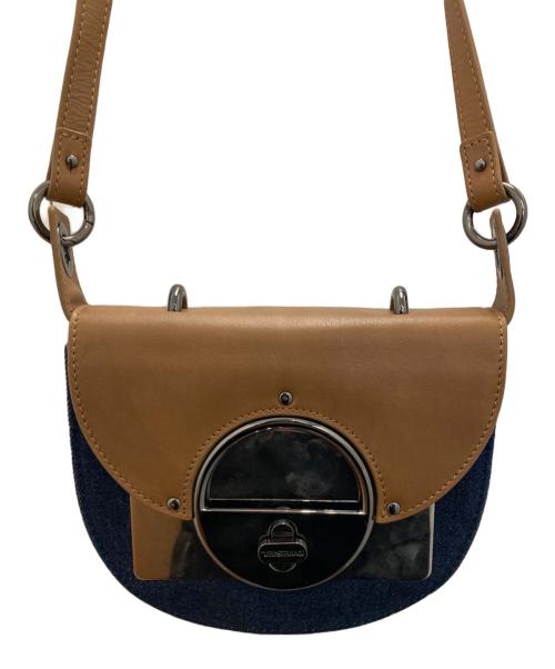 DIESEL（ディーゼル）DIESEL (ディーゼル) レザーデニムショルダーバッグ ブラウン×インディゴの古着・服飾アイテム