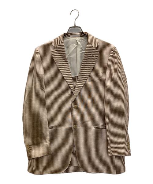 ERMENEGILDO ZEGNA（エルメネジルド・ゼニア）Ermenegildo Zegna (エルメネジルド・ゼニア) シルクリネン ストライプテーラードジャケット ホワイト×ブラウン サイズ:48の古着・服飾アイテム