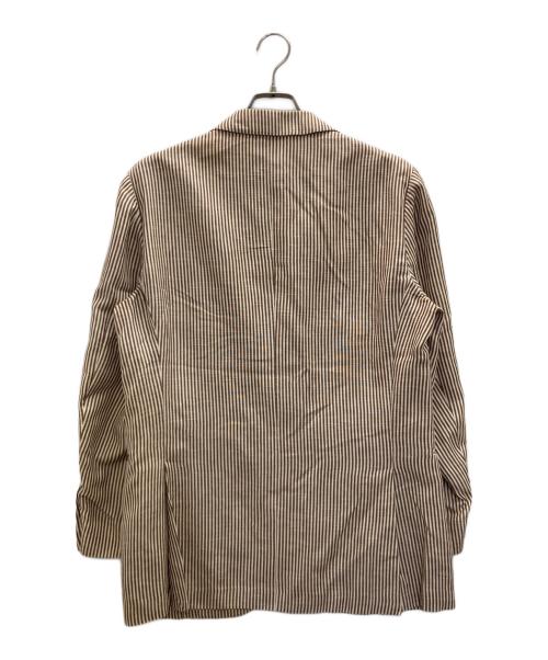 ERMENEGILDO ZEGNA（エルメネジルド・ゼニア）Ermenegildo Zegna (エルメネジルド・ゼニア) シルクリネン ストライプテーラードジャケット ホワイト×ブラウン サイズ:48の古着・服飾アイテム