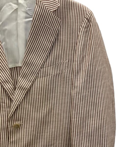 ERMENEGILDO ZEGNA（エルメネジルド・ゼニア）Ermenegildo Zegna (エルメネジルド・ゼニア) シルクリネン ストライプテーラードジャケット ホワイト×ブラウン サイズ:48の古着・服飾アイテム