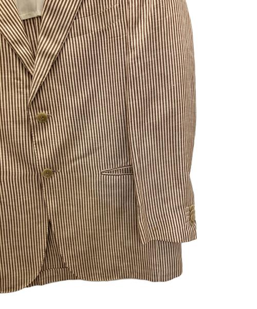 ERMENEGILDO ZEGNA（エルメネジルド・ゼニア）Ermenegildo Zegna (エルメネジルド・ゼニア) シルクリネン ストライプテーラードジャケット ホワイト×ブラウン サイズ:48の古着・服飾アイテム