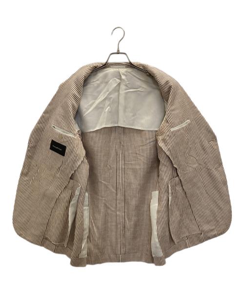 ERMENEGILDO ZEGNA（エルメネジルド・ゼニア）Ermenegildo Zegna (エルメネジルド・ゼニア) シルクリネン ストライプテーラードジャケット ホワイト×ブラウン サイズ:48の古着・服飾アイテム