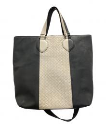 BOTTEGA VENETA（ボッテガベネタ）の古着「2WAY イントレチャートトートバッグ」｜グレー×ホワイト