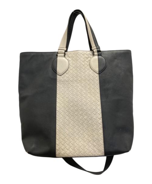 BOTTEGA VENETA（ボッテガベネタ）BOTTEGA VENETA (ボッテガベネタ) 2WAY イントレチャートトートバッグ グレー×ホワイトの古着・服飾アイテム