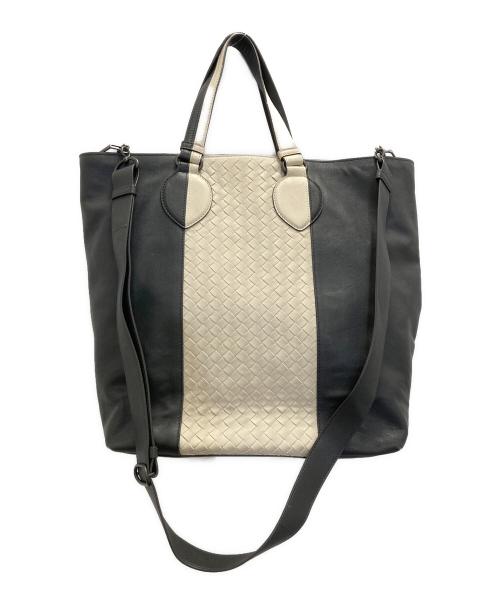 BOTTEGA VENETA（ボッテガベネタ）BOTTEGA VENETA (ボッテガベネタ) 2WAY イントレチャートトートバッグ グレー×ホワイトの古着・服飾アイテム