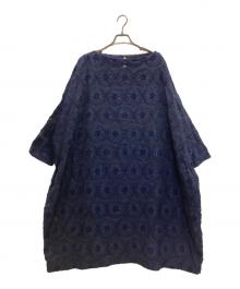 Native Village（ネイティヴビレッジ）の古着「ジャガードブラウスワンピース」｜ネイビー