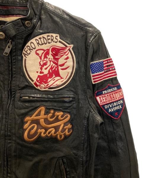 AVIREX（アヴィレックス）AVIREX (アヴィレックス) ゴートスキンシングルライダースジャケット ブラック サイズ:Mの古着・服飾アイテム