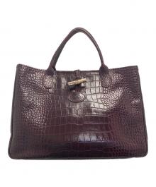 LONGCHAMP（ロンシャン）の古着「クロコ型押しハンドバッグ」｜パープル