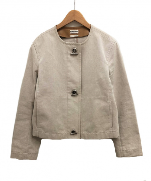 HERMES（エルメス）HERMES (エルメス) シェーヌダンクルレザートリムノーカラージャケット ベージュ サイズ:38 マルジェラ期　羊革使用　フランス製の古着・服飾アイテム