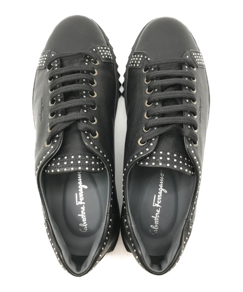 Salvatore Ferragamo（サルヴァトーレ フェラガモ）Salvatore Ferragamo (サルヴァトーレ フェラガモ) バッファローレザースニーカー ブラック サイズ:7　1/2 0701206の古着・服飾アイテム