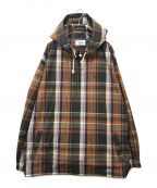 KEBOZケボズ）の古着「CHECK HALF ZIP-UP HOODED SHIRT」｜ブラウン