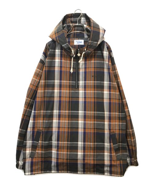 KEBOZ（ケボズ）KEBOZ (ケボズ) CHECK HALF ZIP-UP HOODED SHIRT ブラウン サイズ:LARGEの古着・服飾アイテム