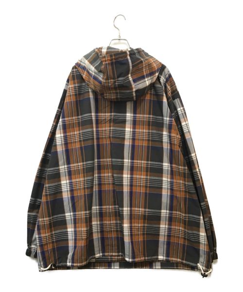 KEBOZ（ケボズ）KEBOZ (ケボズ) CHECK HALF ZIP-UP HOODED SHIRT ブラウン サイズ:LARGEの古着・服飾アイテム