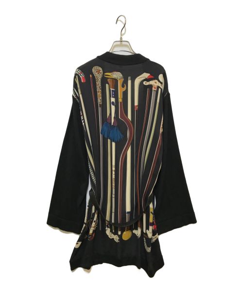 HERMES（エルメス）HERMES (エルメス) スカーフ柄ロングカーディガン ネイビー サイズ:38の古着・服飾アイテム