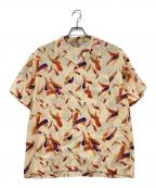 CALEEキャリー）の古着「ALLOVER FEATHER PATTERN S/S SHIRT」｜アイボリー