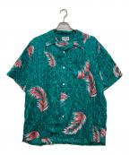 CALEEキャリー）の古着「ALLOVER FEATHER PATTERN S/S SHIRT」｜グリーン