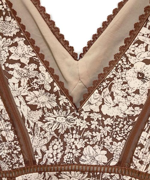 HER LIP TO（ハーリップトゥ）HER LIP TO (ハーリップトゥ) レーストリムフローラルドレス花柄ワンピース ブラウン サイズ:Sの古着・服飾アイテム