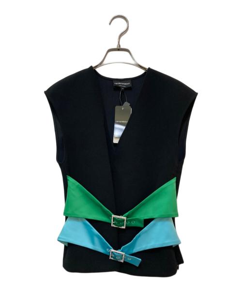 EMPORIO ARMANI（エンポリオアルマーニ）EMPORIO ARMANI (エンポリオアルマーニ) ダブルカラーベルトデザインベスト ブラック サイズ:38の古着・服飾アイテム
