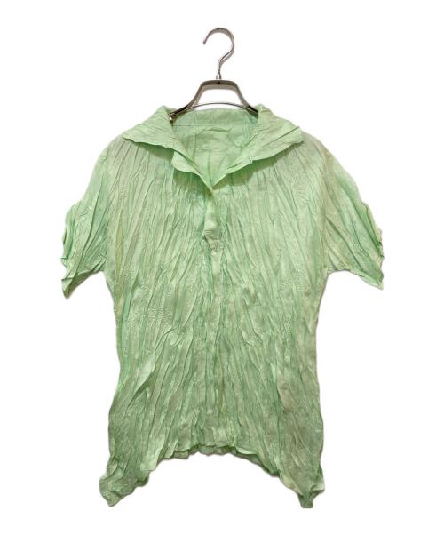 PLEATS PLEASE（プリーツプリーズ）PLEATS PLEASE (プリーツプリーズ) シワ加工シャツ PP34-ZT913 グリーン サイズ:3の古着・服飾アイテム