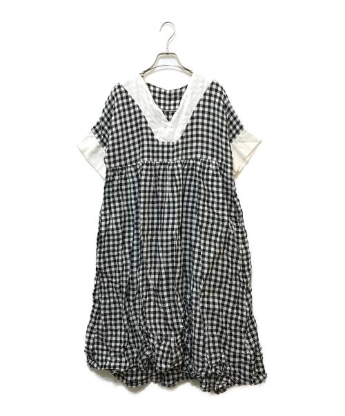 kosato fuku（コサトフク）kosato fuku (コサトフク) ハンドメイドリネンギンガムチェックワンピース ホワイト×ブラック サイズ:サイズ表記なしの古着・服飾アイテム