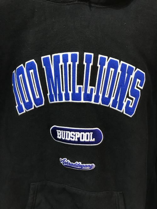 BUDSPOOL（バッズプール）BUDSPOOL (バッズプール) 100 MILLIONS プルオーバーパーカー ブラック サイズ:XLの古着・服飾アイテム
