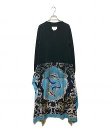 Maison Margiela（メゾンマルジェラ）の古着「シルク スカーフ切替ニットワンピース」｜グリーン