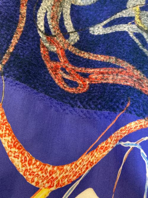 Maison Margiela（メゾンマルジェラ）Maison Margiela (メゾンマルジェラ) シルク スカーフ切替ニットワンピース グリーン サイズ:XSの古着・服飾アイテム