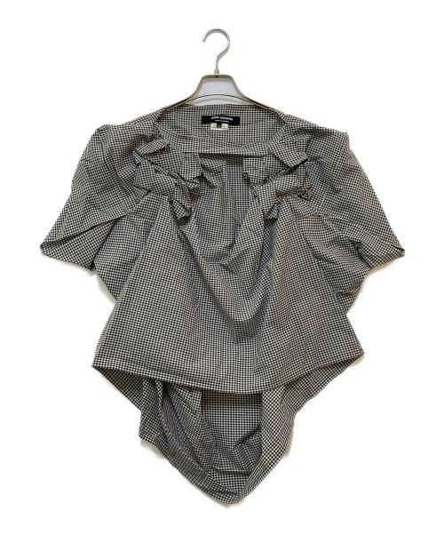 JUNYA WATANABE COMME des GARCONS（ジュンヤワタナベ コムデギャルソン）JUNYA WATANABE COMME des GARCONS (ジュンヤワタナベ コムデギャルソン) リボン装飾ギンガムチェック変形ブラウス　JA-B021J ブラック サイズ:ＸＳの古着・服飾アイテム