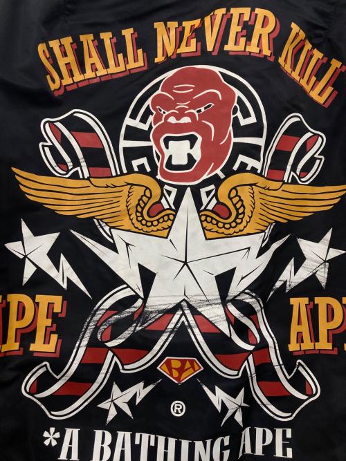 A BATHING APE（ア ベイシング エイプ）A BATHING APE (ア ベイシング エイプ) THE REAL McCOY'S (ザ・リアルマッコイズ) ウイングロゴ MA-1 フライトジャケット ブラック サイズ:Mの古着・服飾アイテム